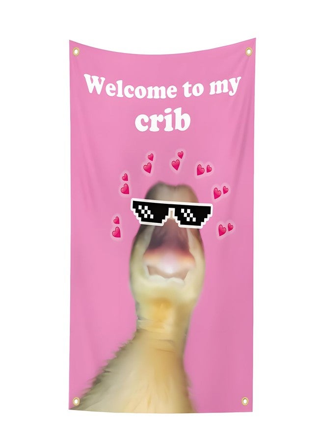 QIYUDA Welcome to My Crib Duck Flag 2x3 Ft Bedroom College Dorm Decor Duck Tapestry with 4 Brass Grommets Flags (Pink) - Image 1